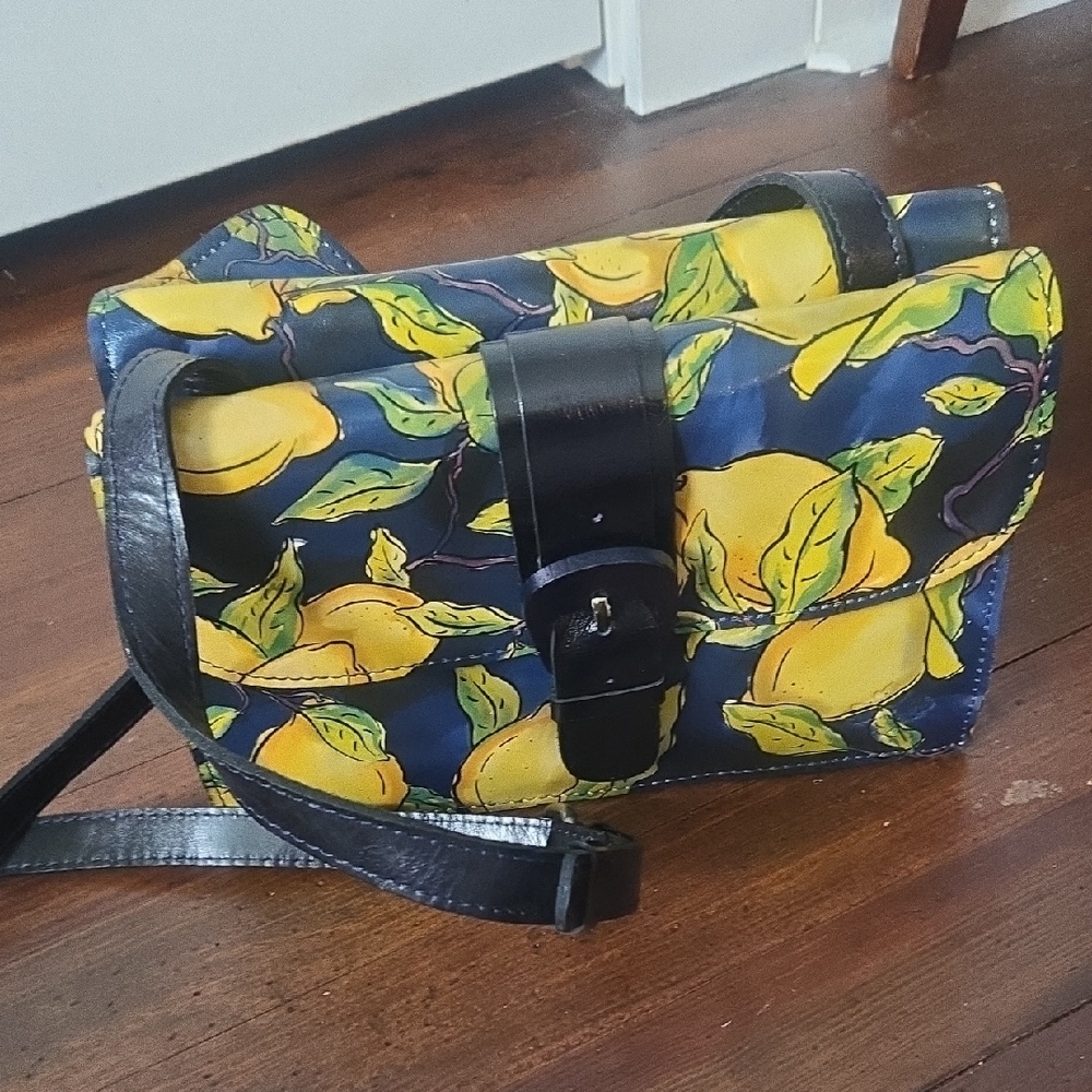 NEW Patricia Nash Blue and Yellow Lemon Print Shoulder Bag